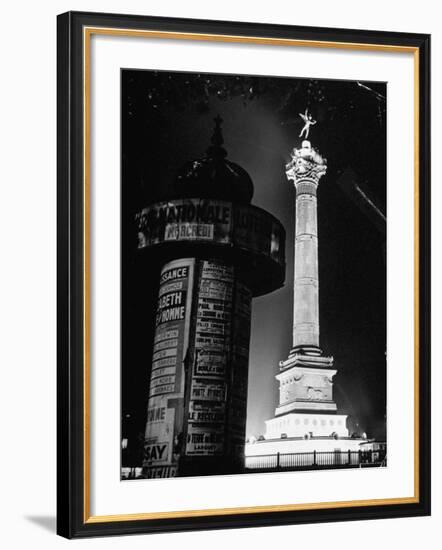 The Place de La Bastille Shimmering with Light During the Night-Ralph Morse-Framed Photographic Print