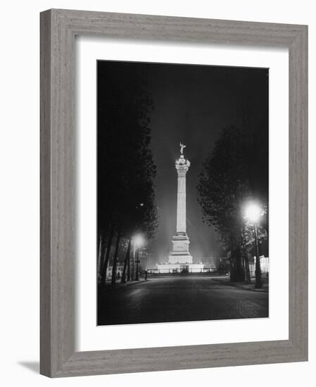 The Place De La Bastille Shimmering with Light During the Night-Ralph Morse-Framed Photographic Print