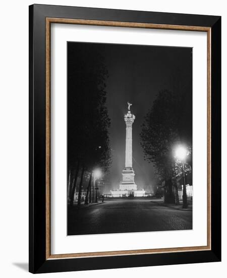 The Place De La Bastille Shimmering with Light During the Night-Ralph Morse-Framed Photographic Print