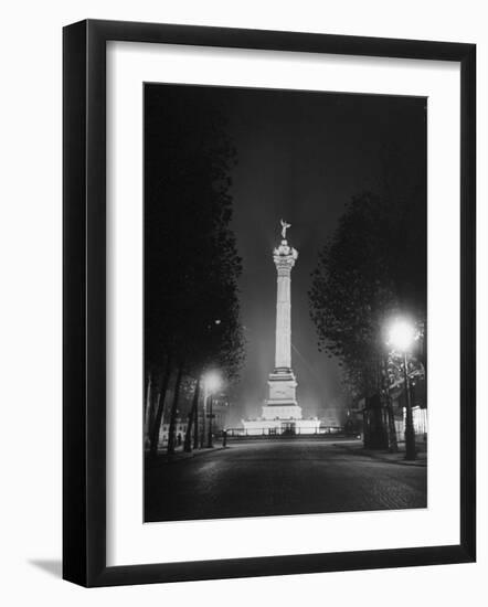 The Place De La Bastille Shimmering with Light During the Night-Ralph Morse-Framed Photographic Print