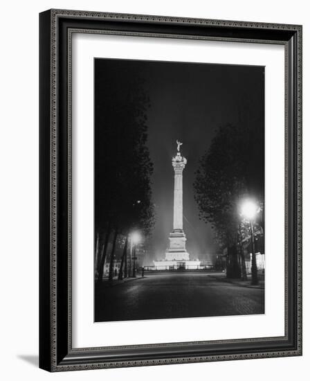 The Place De La Bastille Shimmering with Light During the Night-Ralph Morse-Framed Photographic Print