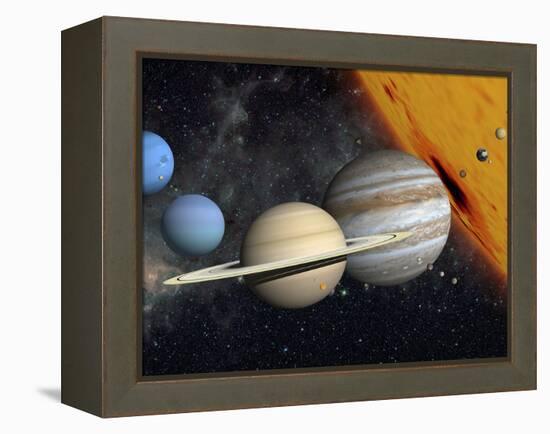 The Planets and Larger Moons to Scale with the Sun-Stocktrek Images-Framed Premier Image Canvas