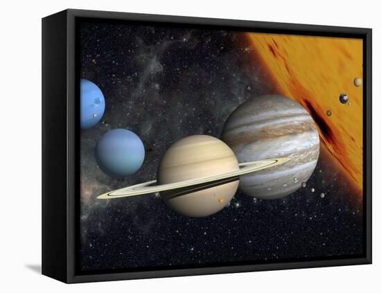 The Planets and Larger Moons to Scale with the Sun-Stocktrek Images-Framed Premier Image Canvas