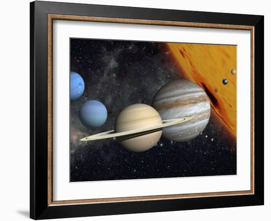 The Planets and Larger Moons to Scale with the Sun-Stocktrek Images-Framed Premium Photographic Print