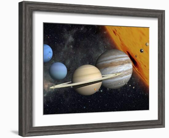 The Planets and Larger Moons to Scale with the Sun-Stocktrek Images-Framed Photographic Print