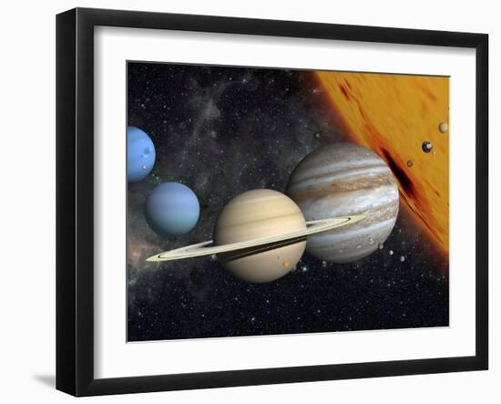 The Planets and Larger Moons to Scale with the Sun-Stocktrek Images-Framed Photographic Print