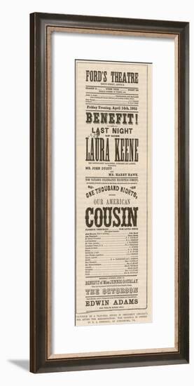 The Playbill Found in President Abraham Lincoln's Box after His Assassination by John Wilkes Booth-null-Framed Photographic Print