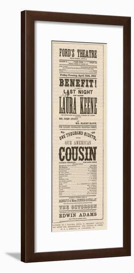 The Playbill Found in President Abraham Lincoln's Box after His Assassination by John Wilkes Booth-null-Framed Photographic Print