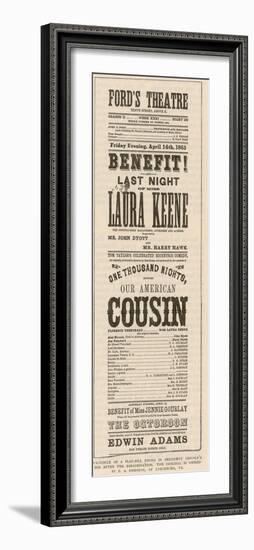 The Playbill Found in President Abraham Lincoln's Box after His Assassination by John Wilkes Booth-null-Framed Photographic Print