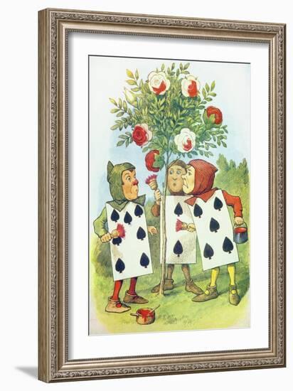 The Playing Cards Painting the Rose Bush, Illustration from Alice in Wonderland by Lewis Carroll-John Tenniel-Framed Giclee Print