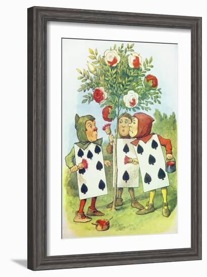 The Playing Cards Painting the Rose Bush, Illustration from Alice in Wonderland by Lewis Carroll-John Tenniel-Framed Giclee Print