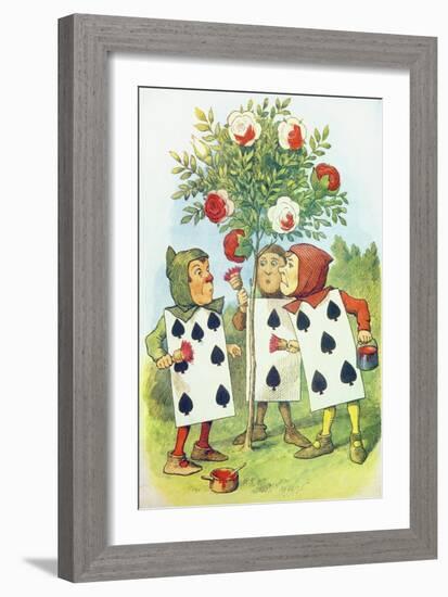 The Playing Cards Painting the Rose Bush, Illustration from Alice in Wonderland by Lewis Carroll-John Tenniel-Framed Giclee Print