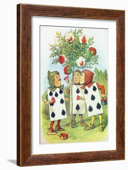 The Playing Cards Painting the Rose Bush, Illustration from Alice in Wonderland by Lewis Carroll-John Tenniel-Framed Giclee Print