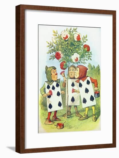 The Playing Cards Painting the Rose Bush, Illustration from Alice in Wonderland by Lewis Carroll-John Tenniel-Framed Giclee Print