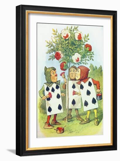 The Playing Cards Painting the Rose Bush, Illustration from Alice in Wonderland by Lewis Carroll-John Tenniel-Framed Giclee Print