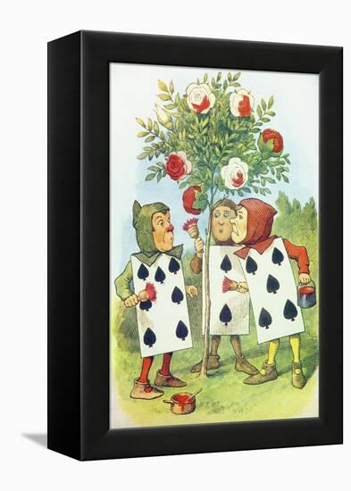 The Playing Cards Painting the Rose Bush, Illustration from Alice in Wonderland by Lewis Carroll-John Tenniel-Framed Premier Image Canvas