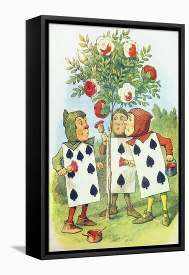 The Playing Cards Painting the Rose Bush, Illustration from Alice in Wonderland by Lewis Carroll-John Tenniel-Framed Premier Image Canvas