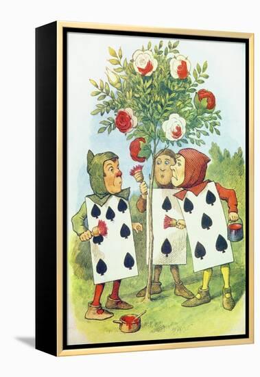 The Playing Cards Painting the Rose Bush, Illustration from Alice in Wonderland by Lewis Carroll-John Tenniel-Framed Premier Image Canvas