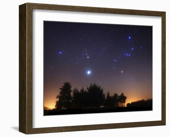 The Pleiades, Taurus And Orion with Jupiter Over Doyle, Argentina-Stocktrek Images-Framed Photographic Print