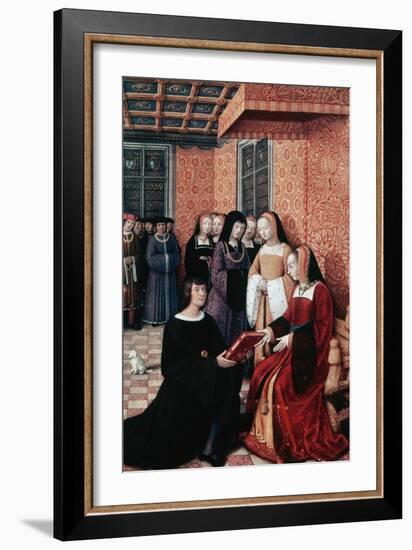 The Poet Jean Marot (1450-1526) Handing over His Work Voyage to Genoa to Anne of Brittany (1477-151-Jean Bourdichon-Framed Giclee Print