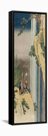 The Poet Rihaku (Li Bai) is lost in wonder at the majesty of the great waterfall of Mount Lu-Katsushika Hokusai-Framed Premier Image Canvas