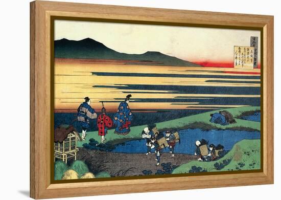 The poet walks across a narrow bank.-Katsushika Hokusai-Framed Premier Image Canvas