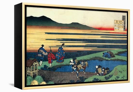 The poet walks across a narrow bank.-Katsushika Hokusai-Framed Premier Image Canvas