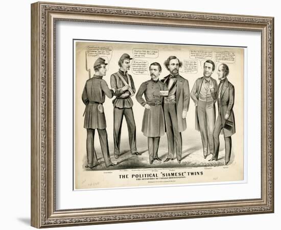 The Political Siamese Twins, the Offspring of Chicago Miscegenation, 1864-Currier & Ives-Framed Giclee Print