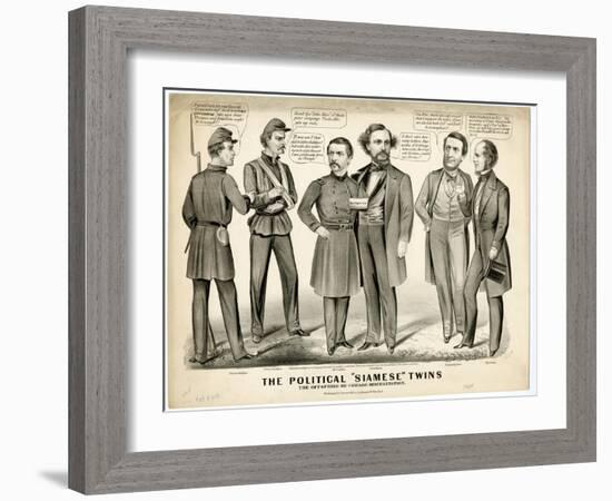 The Political Siamese Twins, the Offspring of Chicago Miscegenation, 1864-Currier & Ives-Framed Giclee Print