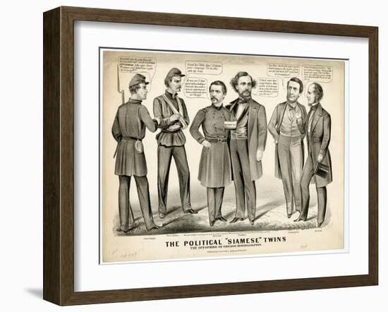 The Political Siamese Twins, the Offspring of Chicago Miscegenation, 1864-Currier & Ives-Framed Giclee Print