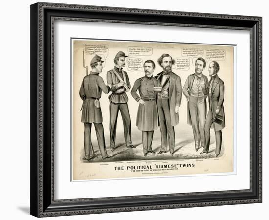 The Political Siamese Twins, the Offspring of Chicago Miscegenation, 1864-Currier & Ives-Framed Giclee Print