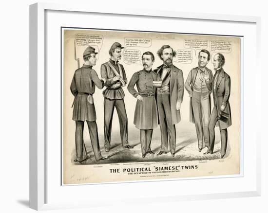 The Political Siamese Twins, the Offspring of Chicago Miscegenation, 1864-Currier & Ives-Framed Giclee Print