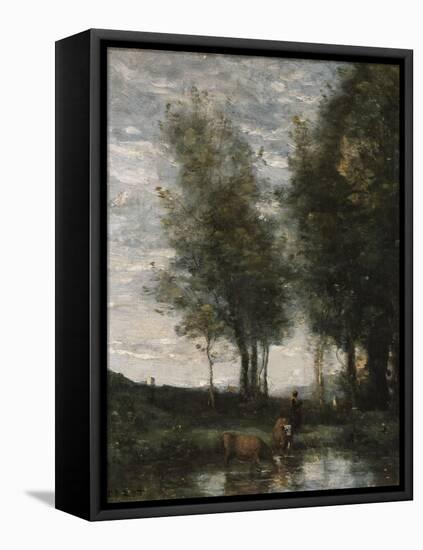 The Pond, Cowherd-Jean-Baptiste-Camille Corot-Framed Premier Image Canvas