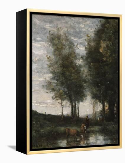 The Pond, Cowherd-Jean-Baptiste-Camille Corot-Framed Premier Image Canvas