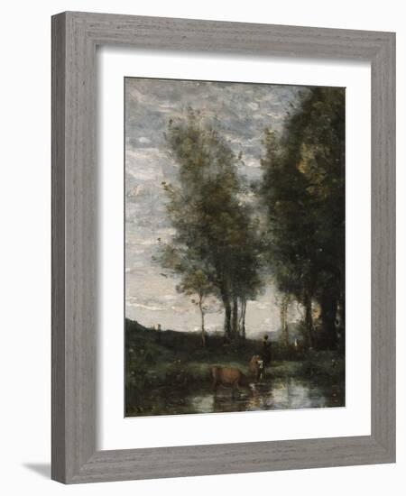 The Pond, Cowherd-Jean-Baptiste-Camille Corot-Framed Giclee Print