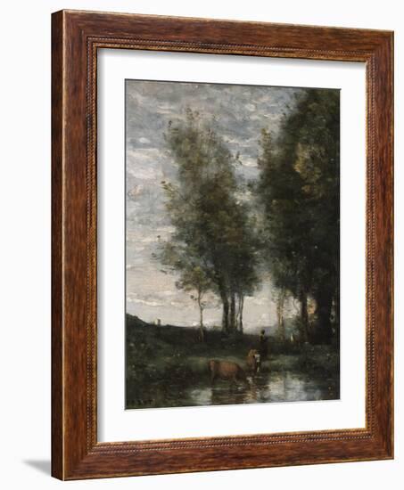 The Pond, Cowherd-Jean-Baptiste-Camille Corot-Framed Giclee Print