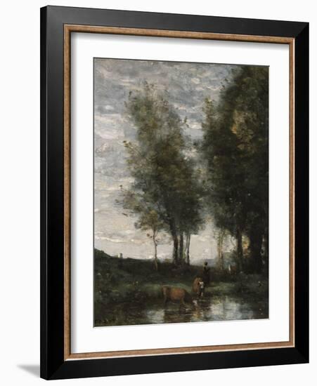 The Pond, Cowherd-Jean-Baptiste-Camille Corot-Framed Giclee Print