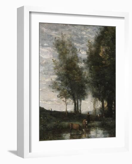 The Pond, Cowherd-Jean-Baptiste-Camille Corot-Framed Giclee Print