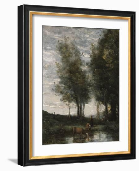 The Pond, Cowherd-Jean-Baptiste-Camille Corot-Framed Giclee Print