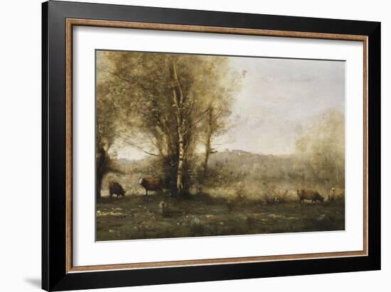 The Pond with Three Cows-Jean-Baptiste-Camille Corot-Framed Giclee Print