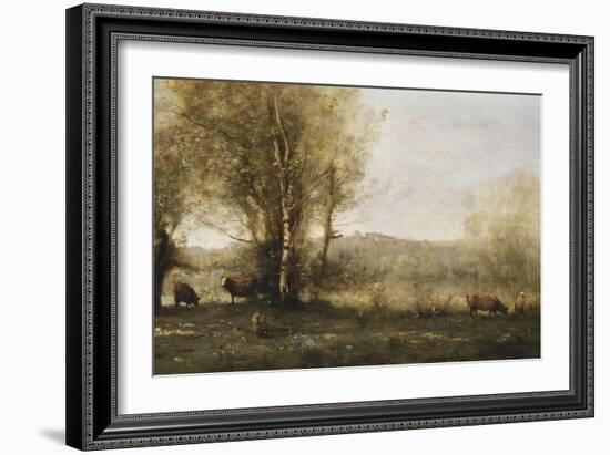 The Pond with Three Cows-Jean-Baptiste-Camille Corot-Framed Giclee Print