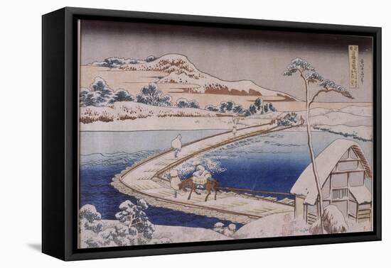 The Pontoon Bridge at Sano in the Province of Kozuka-Katsushika Hokusai-Framed Premier Image Canvas