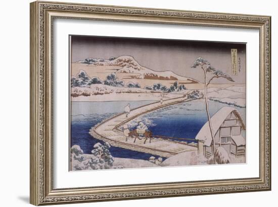 The Pontoon Bridge at Sano in the Province of Kozuka-Katsushika Hokusai-Framed Giclee Print