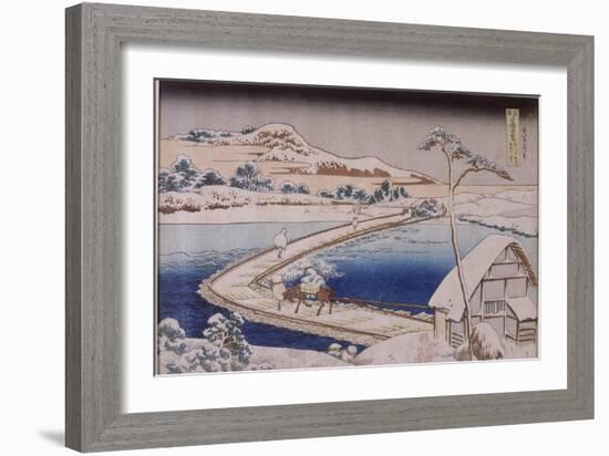 The Pontoon Bridge at Sano in the Province of Kozuka-Katsushika Hokusai-Framed Giclee Print