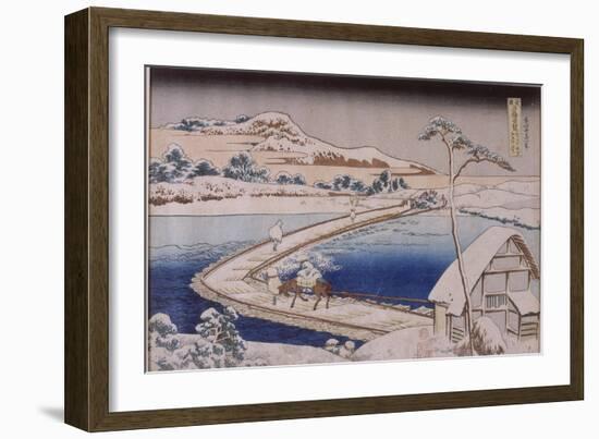 The Pontoon Bridge at Sano in the Province of Kozuka-Katsushika Hokusai-Framed Giclee Print