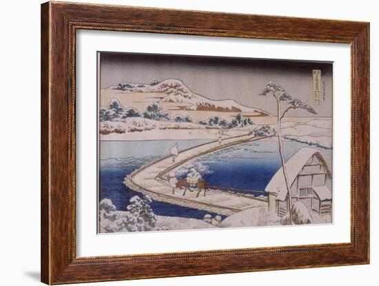 The Pontoon Bridge at Sano in the Province of Kozuka-Katsushika Hokusai-Framed Giclee Print