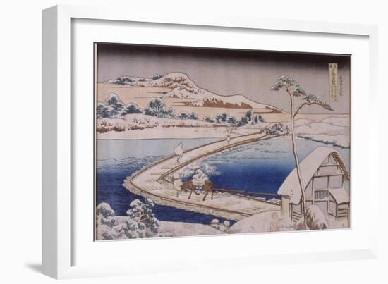 The Pontoon Bridge at Sano in the Province of Kozuka-Katsushika Hokusai-Framed Giclee Print