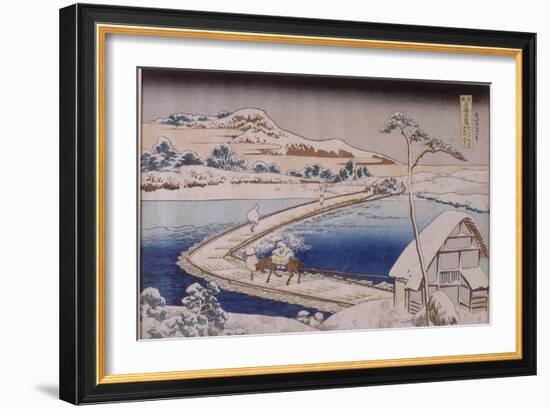 The Pontoon Bridge at Sano in the Province of Kozuka-Katsushika Hokusai-Framed Giclee Print