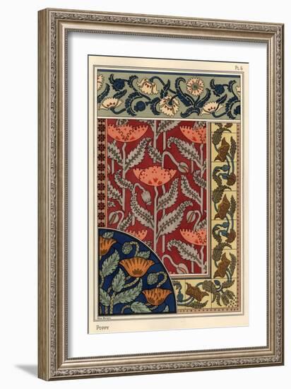 The poppy, Papaver somniferum, in stained glass, wallpaper, fabric and tile patterns.-null-Framed Giclee Print