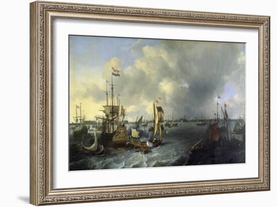 The Port of Amsterdam, View of the Ij, 1666-Ludolf Backhuysen-Framed Giclee Print